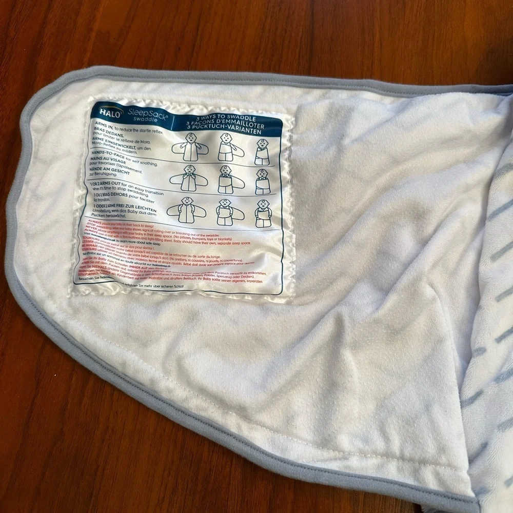 Halo Pottery Barn Kids Exclusive White and Blue sleepsack newborn fleece swaddle